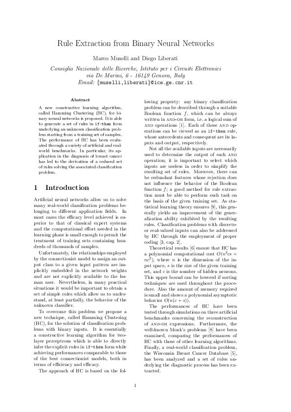 (PDF) Rule extraction from binary neural networks