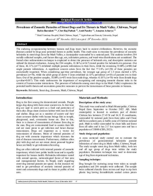 (PDF) Prevalence of Zoonotic Parasites of Street Dogs and Its Threats ...