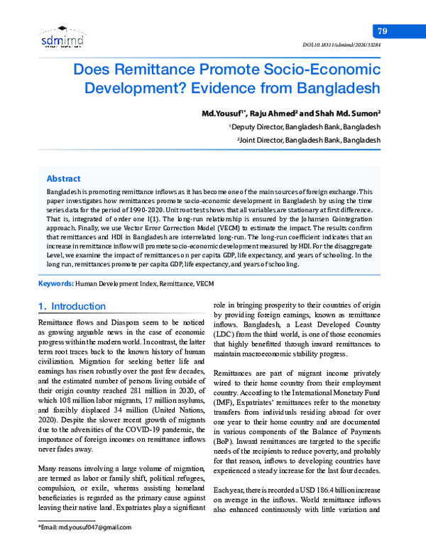 (PDF) Does Remittance Promote Socio-Economic Development? Evidence from ...