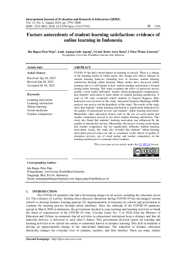 (PDF) Factors antecedents of student learning satisfaction: evidence of ...