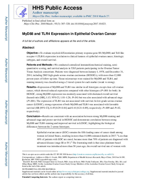 (PDF) MyD88 and TLR4 Expression in Epithelial Ovarian Cancer