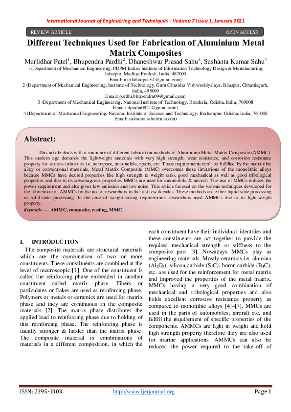 (PDF) Different Techniques Used for Fabrication of Aluminium Metal ...