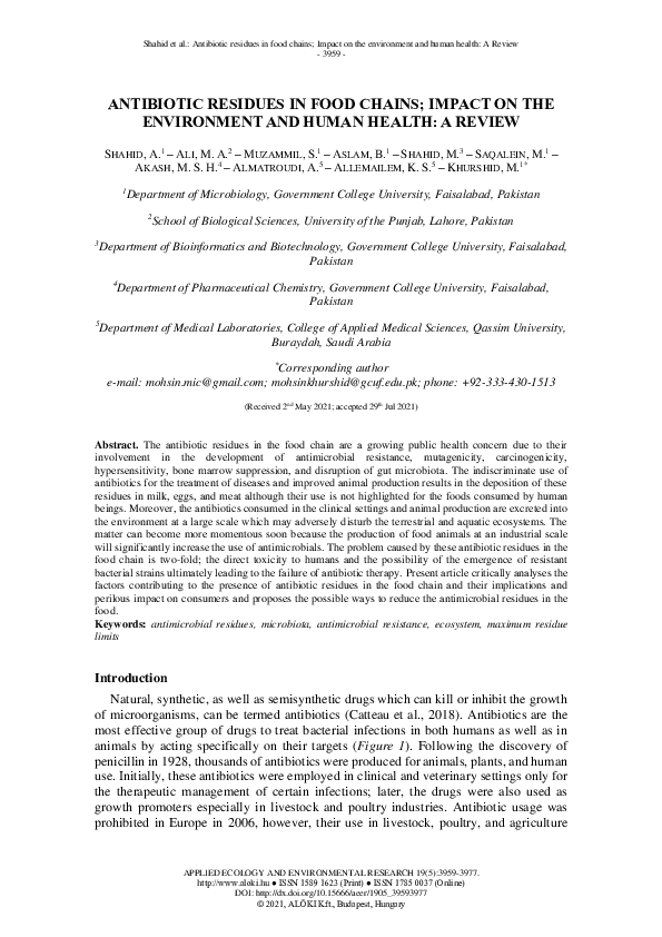 (PDF) Antibiotic Residues in Food Chains; Impact on the Environment and ...