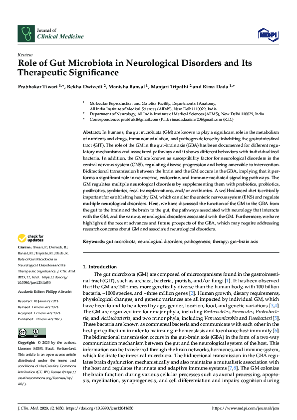 (PDF) Role of Gut Microbiota in Neurological Disorders and Its ...