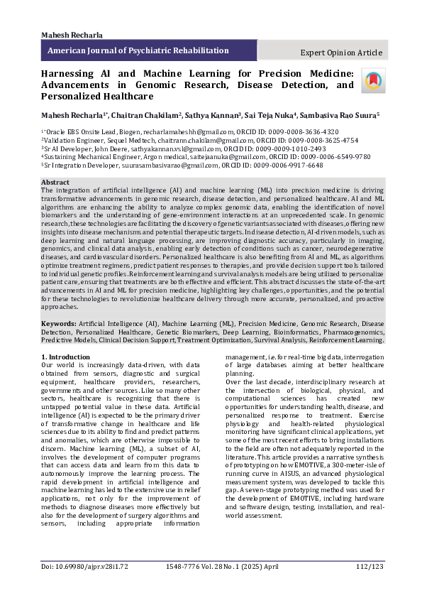 (PDF) Harnessing AI and Machine Learning for Precision Medicine ...