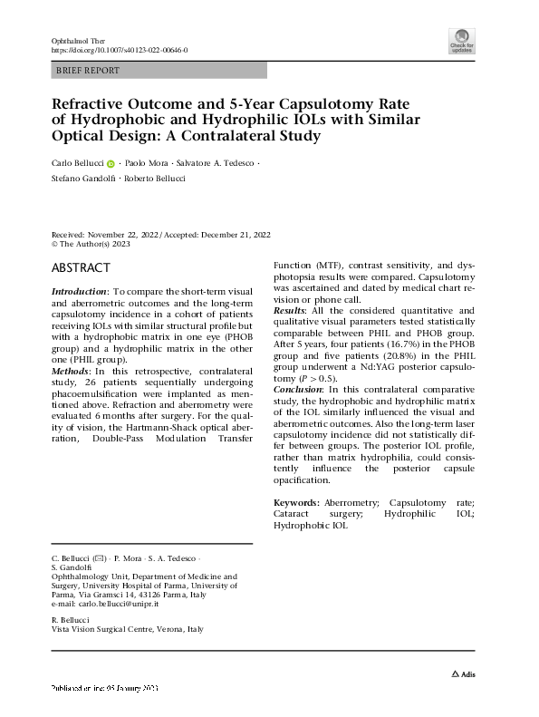 (PDF) Refractive Outcome and 5-Year Capsulotomy Rate of Hydrophobic and ...