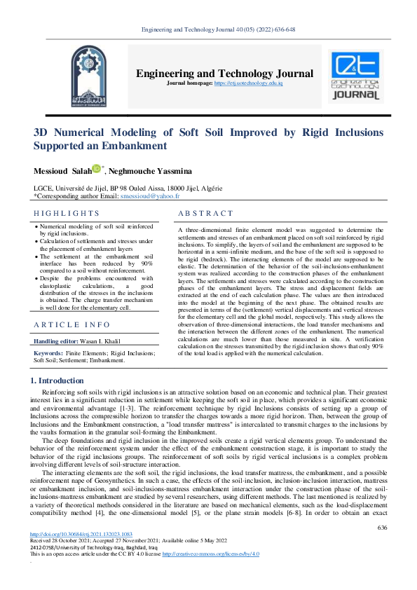 (PDF) 3D Numerical modeling of Soft soil Improved by Rigid Inclusions ...