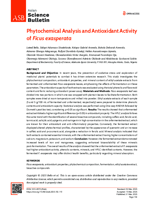(PDF) Phytochemical Analysis and Antioxidant Activity of Ficus exasperata