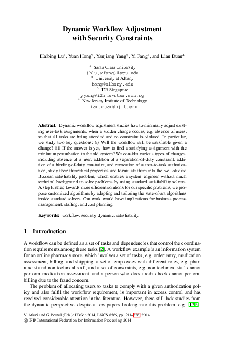 (PDF) Dynamic Workflow Adjustment with Security Constraints