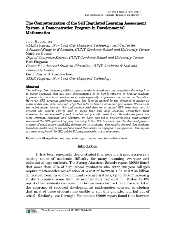 (PDF) 1 The Computerization of the Self Regulated Learning Assessment ...