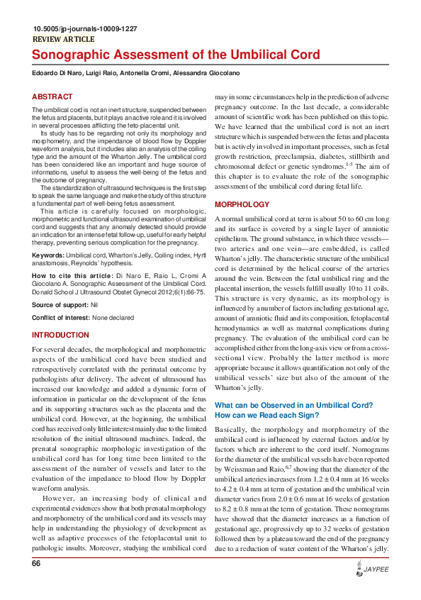 (PDF) Sonographic Assessment of the Umbilical Cord
