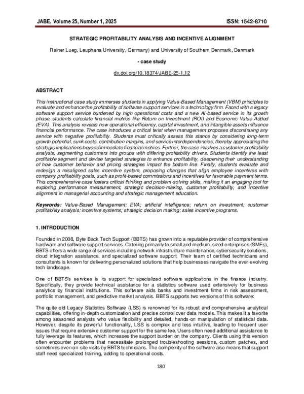 (PDF) Strategic profitability analysis and incentive alignment