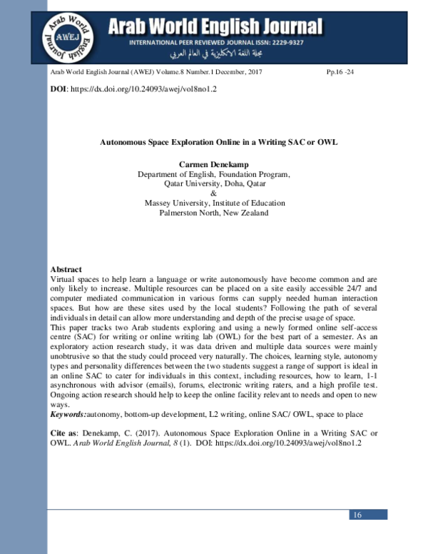 (PDF) Autonomous Space Exploration Online in a Writing SAC or OWL