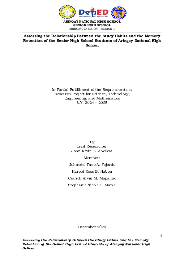 (PDF) RELATIONSHIP BETWEEN STUDY HABITS AND MEMORY RETENTION