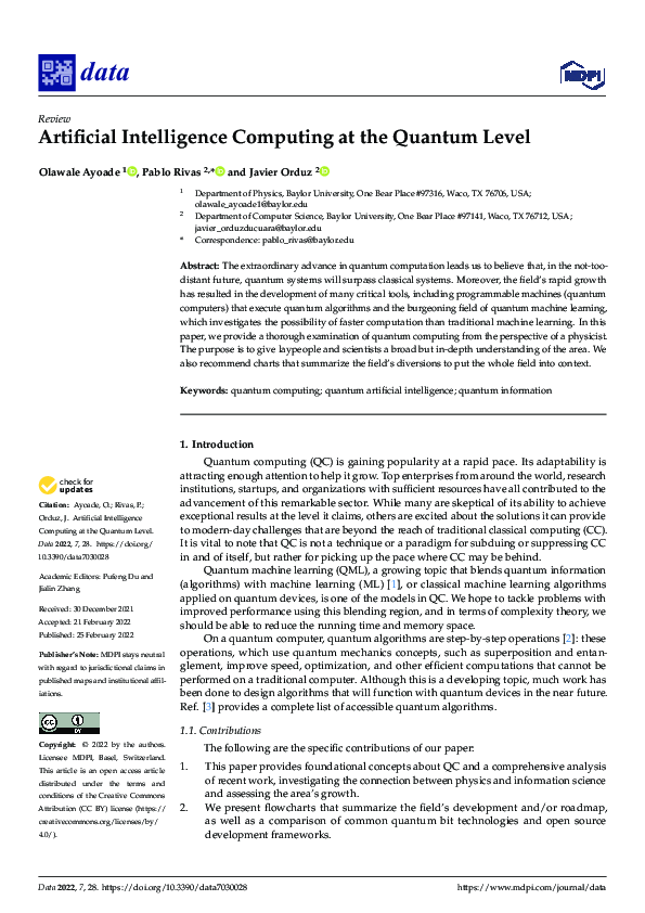 (PDF) Artificial Intelligence Computing at the Quantum Level