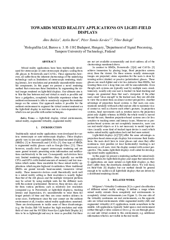 (PDF) Towards mixed reality applications on light-field displays