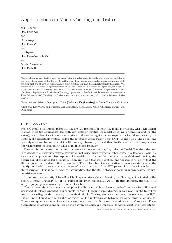 (PDF) Approximations in Model Checking and Testing