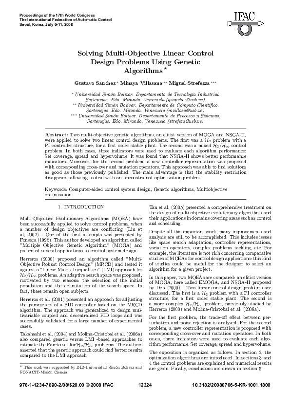 (PDF) Solving Multi-Objective Linear Control Design Problems Using ...