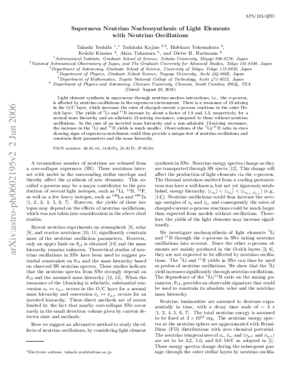 (PDF) Supernova Neutrino Nucleosynthesis of Light Elements with ...