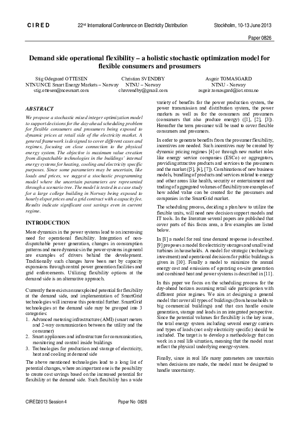(PDF) Demand side operational flexibility - a holistic stochastic ...