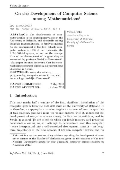 (PDF) On the Development of Computer Science Among Mathematicians