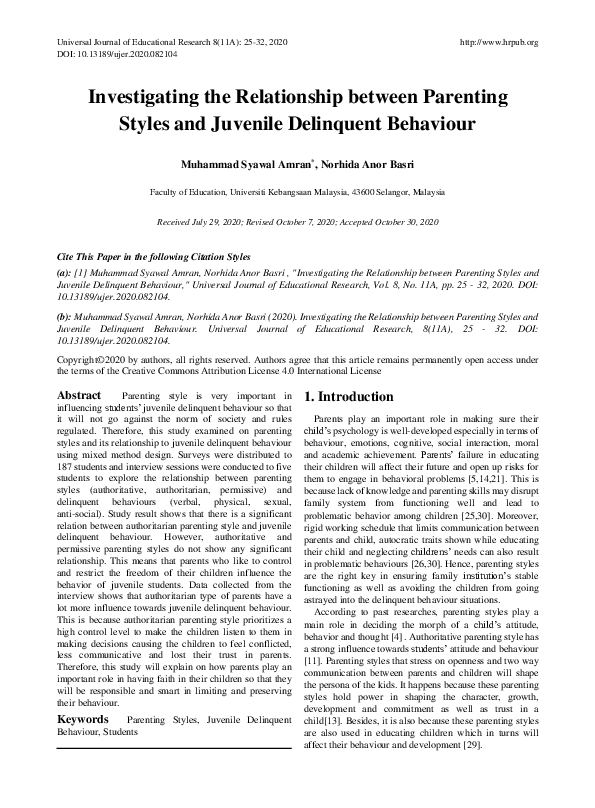 (PDF) Investigating the Relationship between Parenting Styles and ...