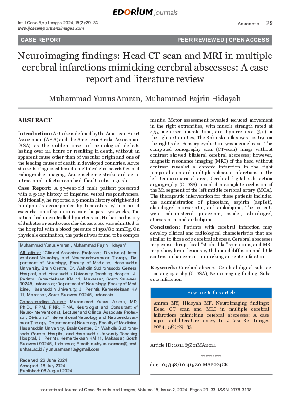(PDF) Neuroimaging findings: Head CT scan and MRI in multiple cerebral ...