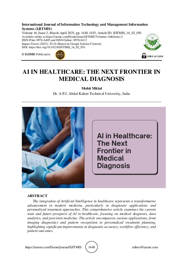 (PDF) AI IN HEALTHCARE: THE NEXT FRONTIER IN MEDICAL DIAGNOSIS
