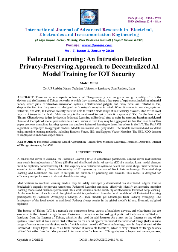 (PDF) Federated Learning: An Intrusion Detection Privacy-Preserving ...