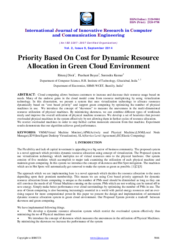(PDF) Priority Based On Cost for Dynamic ResourceAllocation in Green ...