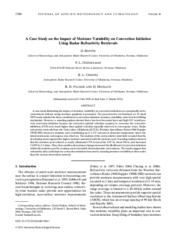 (PDF) A Case Study on the Impact of Moisture Variability on Convection ...