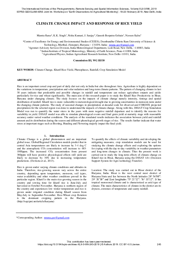 (PDF) Climate Change Impact and Response of Rice Yield