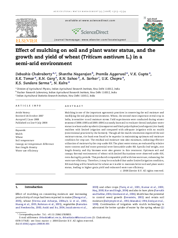 (PDF) Effect of mulching on soil and plant water status, and the growth ...