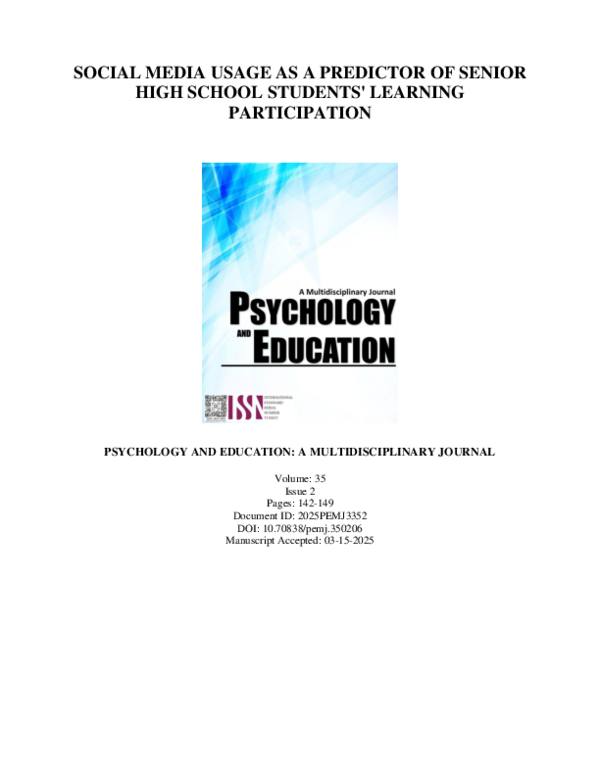 (PDF) Social Media Usage as a Predictor of Senior High School Students ...
