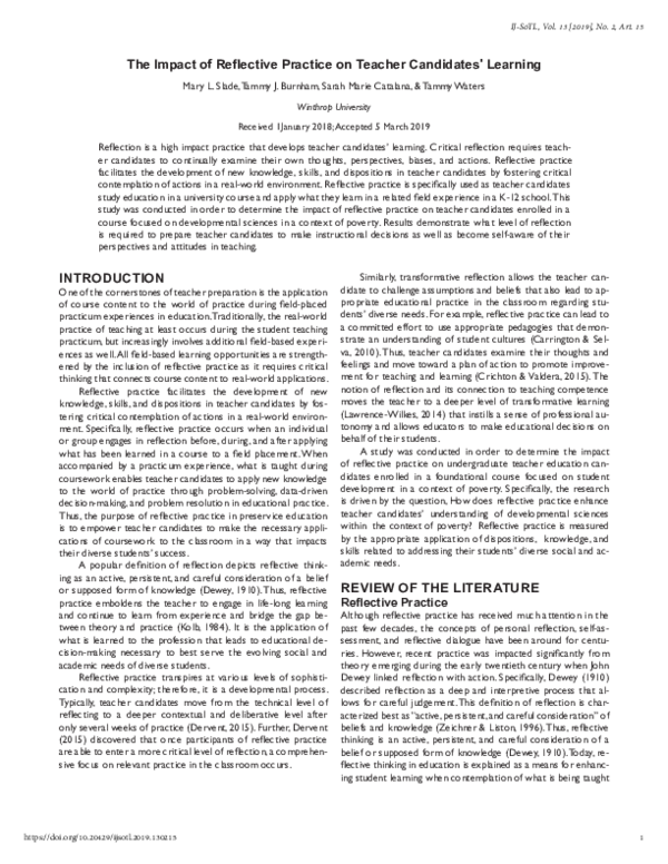 (PDF) The Impact of Reflective Practice on Teacher Candidates' Learning