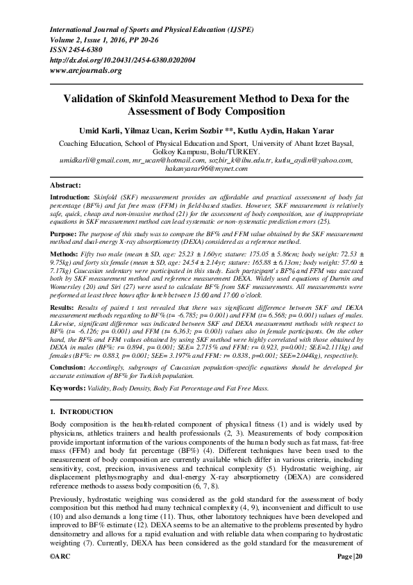 (PDF) Validation of Skinfold Measurement Method to Dexa for the ...