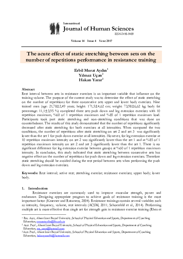(PDF) The acute effect of static stretching between sets on the number ...