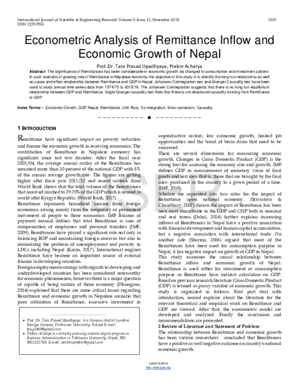 (PDF) Econometric Analysis of Remittance Inflow and Economic Growth of ...