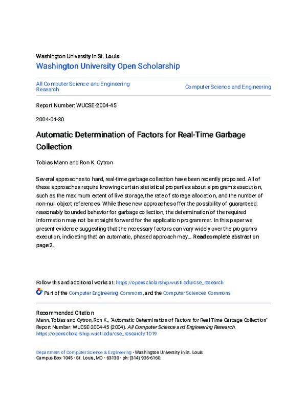 (PDF) Automatic Determination of Factors for Real-Time Garbage Collection