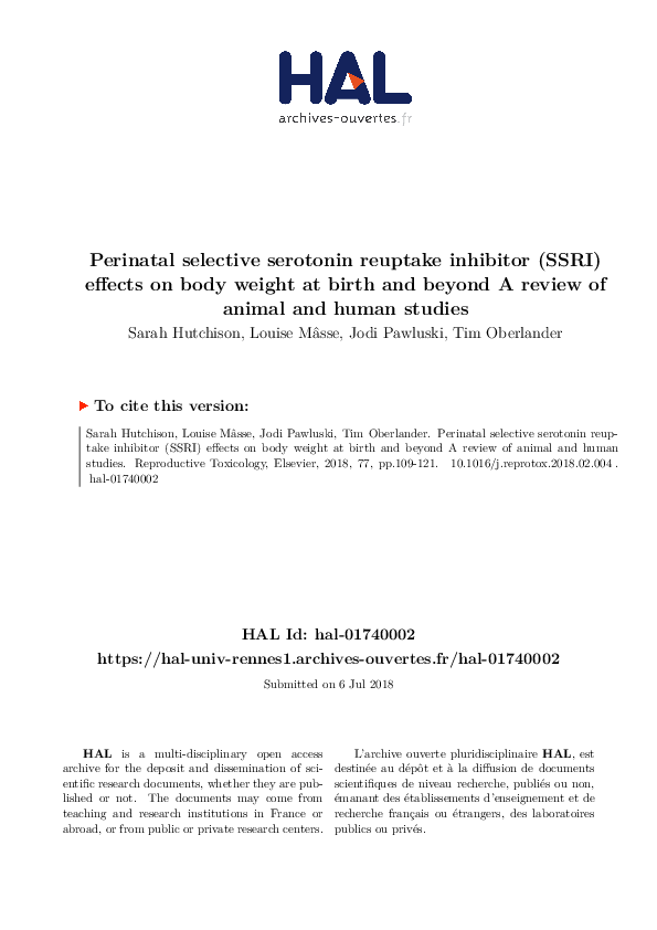 (PDF) Perinatal selective serotonin reuptake inhibitor (SSRI) effects ...