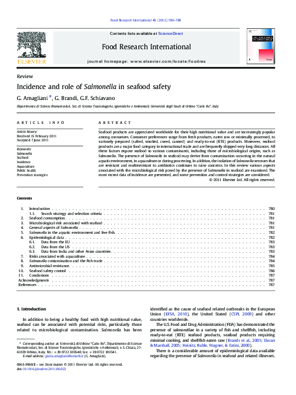 (PDF) Incidence and role of Salmonella in seafood safety