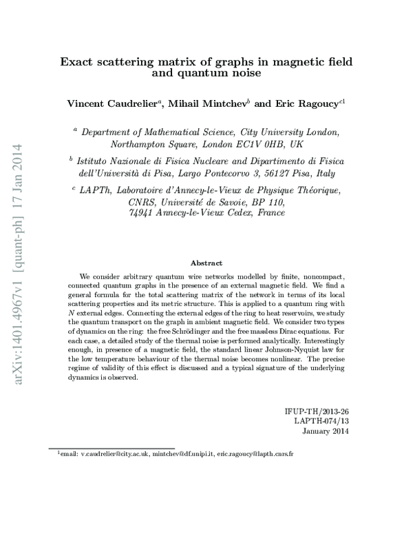 (PDF) Exact scattering matrix of graphs in magnetic field and quantum noise