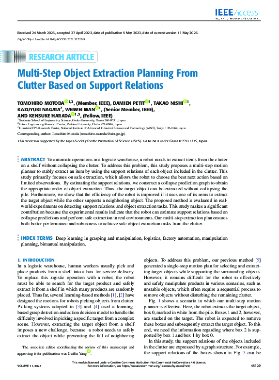 (PDF) Multi-Step Object Extraction Planning From Clutter Based on ...