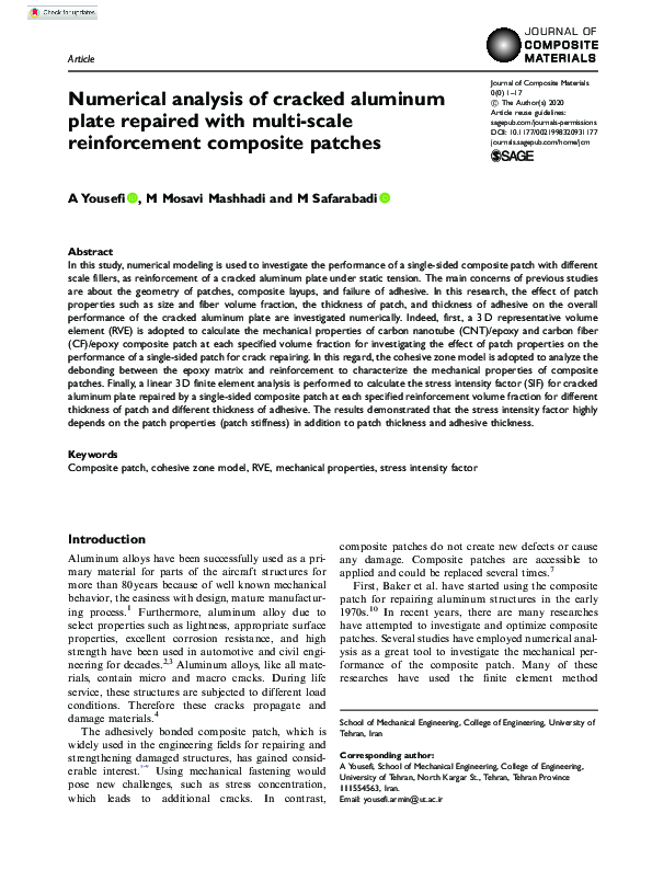 (PDF) Numerical analysis of cracked aluminum plate repaired with multi ...