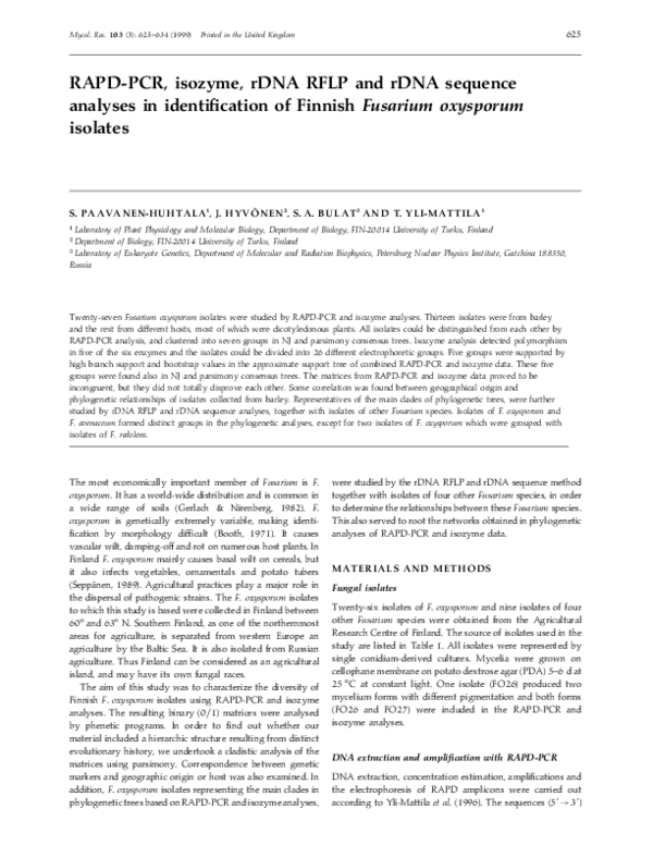 (PDF) RAPD-PCR, isozyme, rDNA RFLP and rDNA sequence analyses in ...