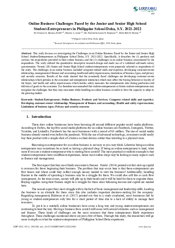 (PDF) Online Business Challenges Faced by the Junior and Senior High ...