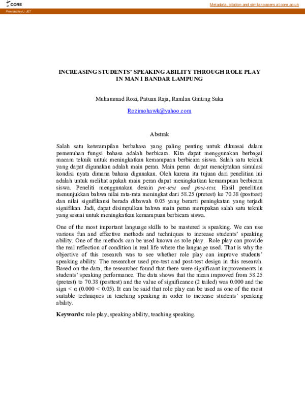 (PDF) Increasing Studentsâ€™ Speaking Ability Through Role Play in Man ...