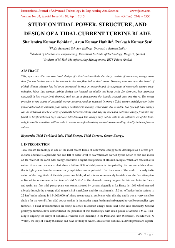 (PDF) Study on Tidal Power, Structure, and Design of a Tidal Current ...