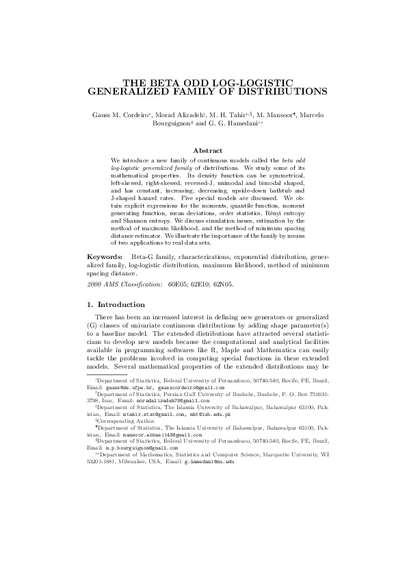 (PDF) The Beta Odd Log-Logistic Generalized Family of Distributions