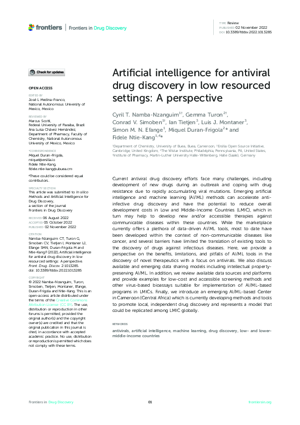 (PDF) Artificial intelligence for antiviral drug discovery in low ...